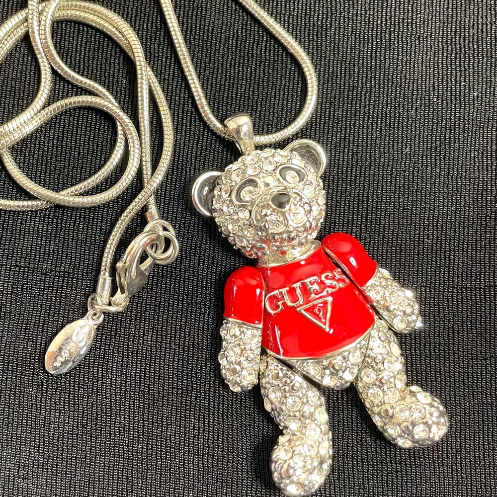 Cute GUESS Teddy Bear rhinestone necklace